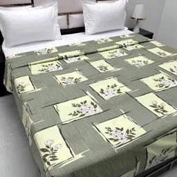 Pure Decor Batik Yellow Floral Printed Cotton 240 TC Super King Duvet Cover With Zipper-image-87