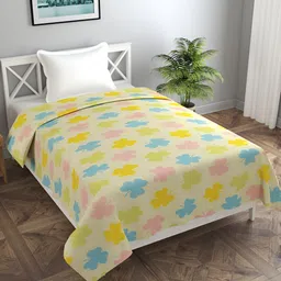 BREVARD Yellow & Pink Printed Single Duvet Cover-image-65
