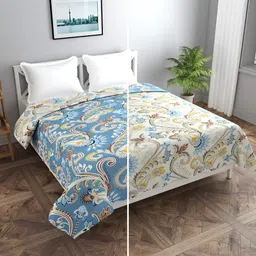 BREVARD Blue & Beige Ethnic Motifs Printed Reversible Double Duvet Cover-image-70