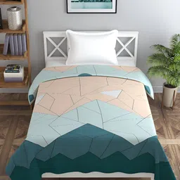BREVARD Green & Peach Colored Printed Single Duvet Cover image 2