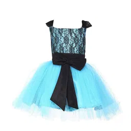 Samsara Couture Girls Turquois Blue & Black Net Dress-picture-18