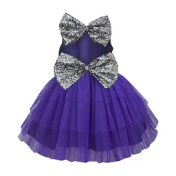 a.t.u.n. A T U N Girls Purple & Silver Toned Embellished Ft & Flare Net Dress with Bow Headband image 2