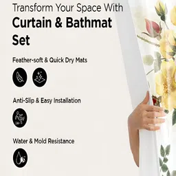 Kuber Industries White & Yellow 3 Floral Printed Bathroom curtain and Bathrugs-picture-14