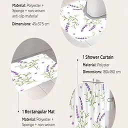 Kuber Industries White & Purple 3 Pieces Floral Printed Shower Curtain & Bathmat Set image 3