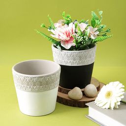 TAYHAA 2-Pieces White & Black Two-Toned Classic Planters-picture-4