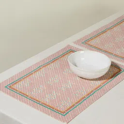 Fabindia Bahaar Pink & Blue 6Pieces Striped Cotton Table Placemats-picture-0