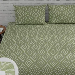 Huesland Sea Green Geometric Fitted Cotton 144 TC Double Queen Bedsheet Set-image-26