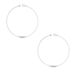 GIVA Rhodium-Plated 925 Sterling Silver Triple Flora Stone Studded Anklet image 3