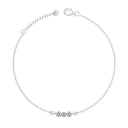 GIVA Rhodium-Plated 925 Sterling Silver Triple Flora Stone Studded Anklet image 4