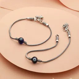 Saraf RS Jewellery Set Of 2 Silver Plated Evil Eye Beaded Anklet-picture-21