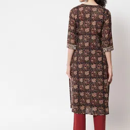 KALINI Floral Printed Thread Work Straight Pure Cotton Kurta with Pyjamas image 5