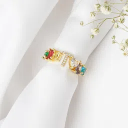 JOKER & WITCH Gold-Toned Stone-Studded T Alphabet  Finger Ring-picture-29