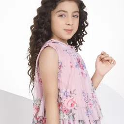 Peppermint Floral Print Mandarin Collar Net Top image 2