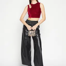 Uptownie Stretchable Velvet Cutout Crop Top image 4