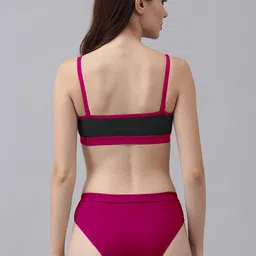 PIBU Pack Of 3 Colourblocked Non-Padded Cotton Bra With Bikini Brief image 4