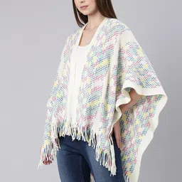 SHOWOFF Self Design Acrylic Poncho With Fringed Detail image 3