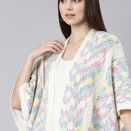 SHOWOFF Self Design Acrylic Poncho With Fringed Detail image 2