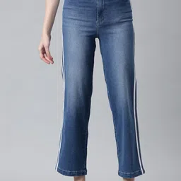 SHOWOFF Women Jean Wide Leg High-Rise Light Fade Side Stripes Stretchable Jeans-picture-33