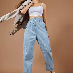 The Roadster Lifestyle Co. Women Mom-Fit Mildly Distressed Whiskers Stretchable Jeans-image-34