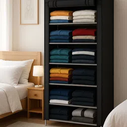 hegzi Almirah for Clothes Cupboard Clothes Plastic Almirah, 6 Tier Foldable Wardrobe PVC Collapsible Wardrobe-picture-13