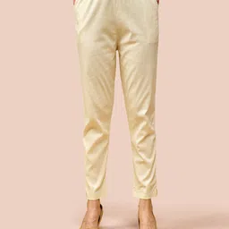 lyra Women Regular Fit Cream Cotton Blend Trousers-picture-12