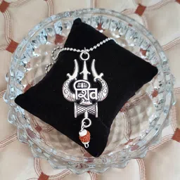 shiv jagdamba Religious Lord Shiva Trishul Damaru Locket Sterling Silver Zinc, Metal, Wood Pendant Set image 4