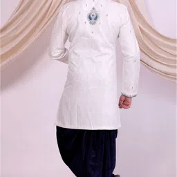 Pooja Ethnic Pooja Ethnic Men's White Silk Indo Western with Dhoti PE9044 Embroidered Sherwani image 4