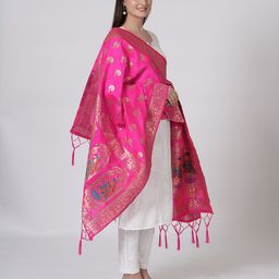MUFFLY Ethnic Motifs Woven Design Banarasi Silk Dupatta with Zari-picture-31