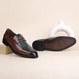 louis stitch Dual Tone Tan Green Formal Slipon Mocassin Shoes for Men (SXMCDS) - UK 10 Mocassin For Men image 2