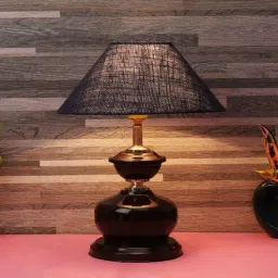 foziq Brown Metal & Natural Fiber Blue Colour Table Lamp-picture-13