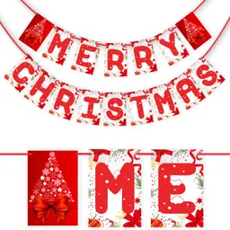 wobbox Merry Christmas Bunting Banner(Red & White), Christmas Decorations Items Banner-picture-25