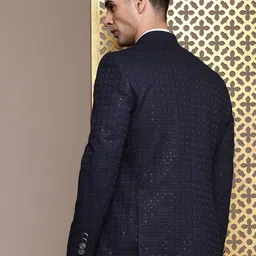 house of pataudi Men Self Design Bandhgala Party Blazer image 4