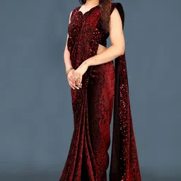 akfabrics Floral Print Bollywood Lycra Blend Saree image 2