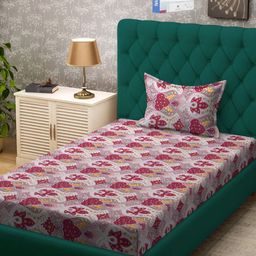 KLOTTHE Ethnic Motif-Printed 300 TC Cotton Blend Single Bedsheet Set-picture-2