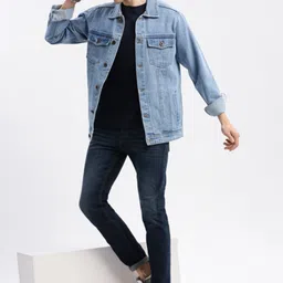 shre.ce Men Solid Denim Jacket image 3