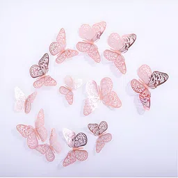 Jaamso Royals Pink 12 Pieces 3D Butterfly Self-Adhesive Wall Stickers-image-96