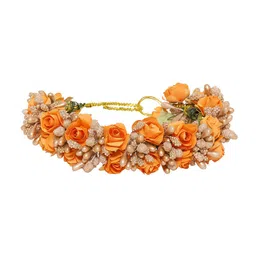 Sanjog Women Orange & Gold-Toned Embellished Bun Gajra-image-51