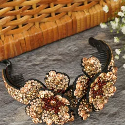 MIZORRI Women Gold-Toned & Black Embellished Hair Accessory Set of-image-52