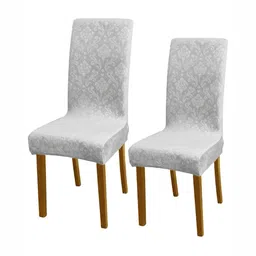 HOKIPO 2-Piece Light Grey Self Design 200GSM Stretchable Chair Covers-picture-18