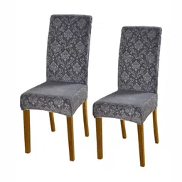 HOKIPO Grey 2 Pieces Embossed Velvet 200 GSM Stretchable Chair Covers-image-4