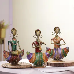 Aapno Rajasthan Set Of 3 Green, Red & Orange Doll Musicians Showpiece-image-6