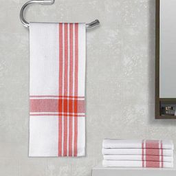 Arrabi White & Orange Set Of 5 Stripes Handwoven Cotton Hand Towel-picture-21