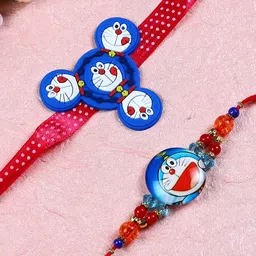 Aapno Rajasthan Blue & Red Set of 2 Doraemon Rakhi with Roli Chawal & Card-picture-41