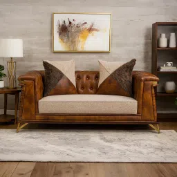 furnisto ChesterWeave Leatherette Two Seater Sofa in Brown Colour image 1