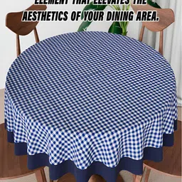 Kuber Industries Blue & White Geometric 1.52 m x 1.52 m Cotton Table Cover image 4