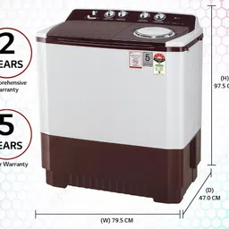 lg 10 kg 5 Star with Roller Jet Pulsator with Soak, Wind Jet Dry and Rat Away, 6.5 Kg (Spin Tub Capacity) Semi Automatic Top Load Maroon, White image 3