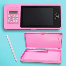 amanvani 2 in 1 LCD Calculator Pencil Box Drawing Case With Erase Button Writing Pen LCD, Calculator Art Polyester Pencil Box image 1