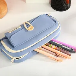 devdhan Zipper Closure Multifunctional Large Capacity Pencil Pouch , 3 Compartment Pencil Case Stationary, Classes Imported Heavy Quality Pouch Art Polyester Pencil Box-picture-10