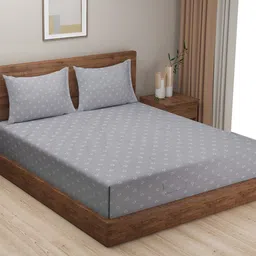 SWAYAM Grey & White Floral King Bedsheet with 2 Pillow Covers-image-60