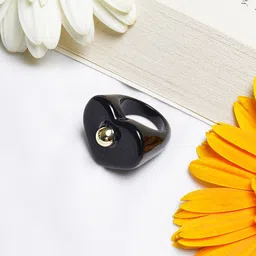 BEWITCHED Black & Gold-Toned Beaded Peppa Heart Signet Finger Ring-picture-15